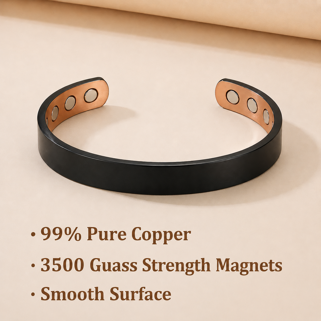 Matte black copper cuff bracelet interior copper view