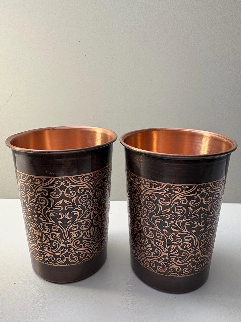 Pure copper tumblers set of 2 – floral pattern additional view
