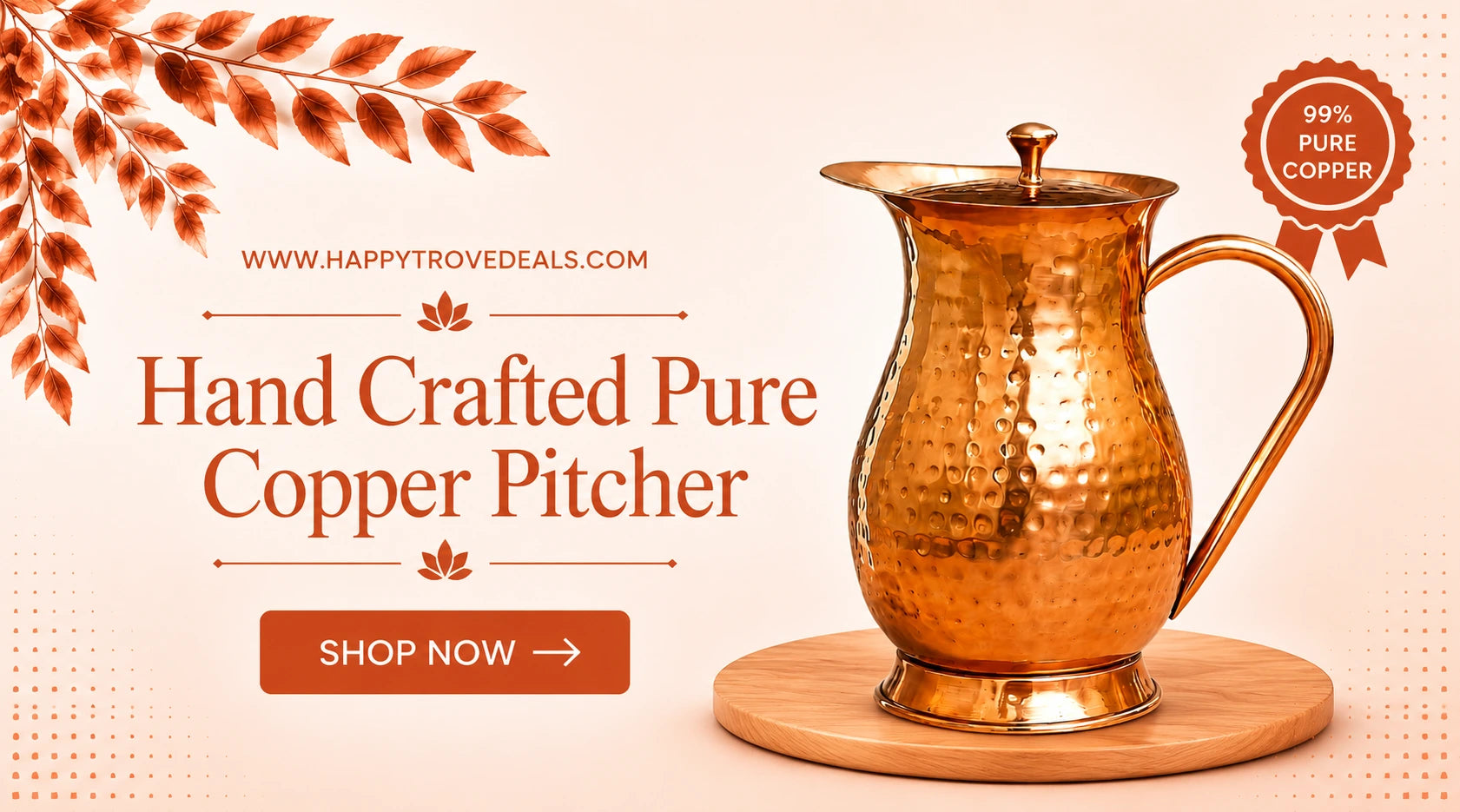 Hand Crafted pure Copper pitcher