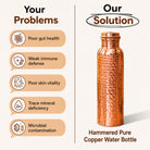 Hammered pure copper water bottle 950ml – angled view