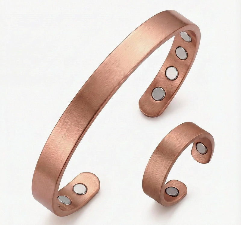 Pure Copper Magnetic Bracelet & Ring Set – Adjustable Unisex Copper Jewelry