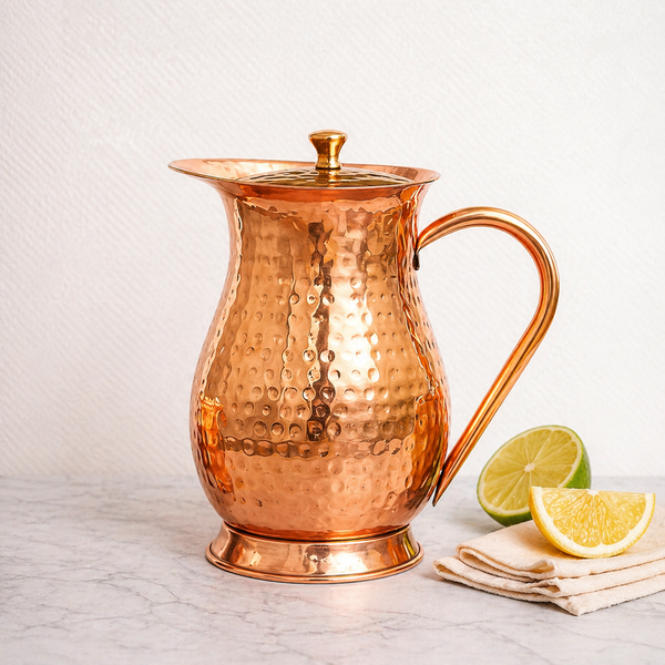 Pure Copper Pitcher 2L – Handmade Hammered Copper Water Jug for Serving, Décor & Wellness