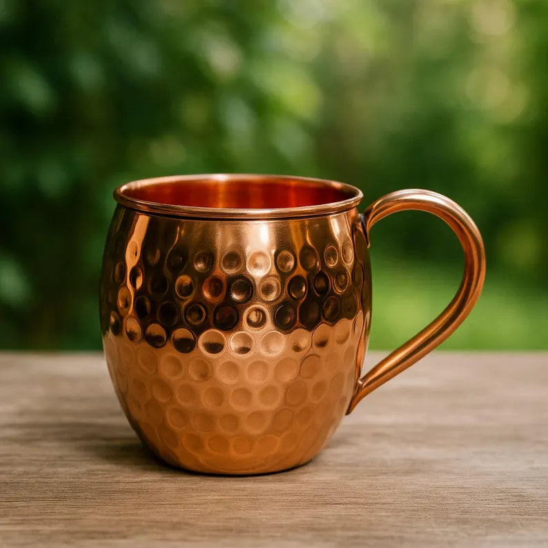 Hammered copper Moscow Mule mugs – front view