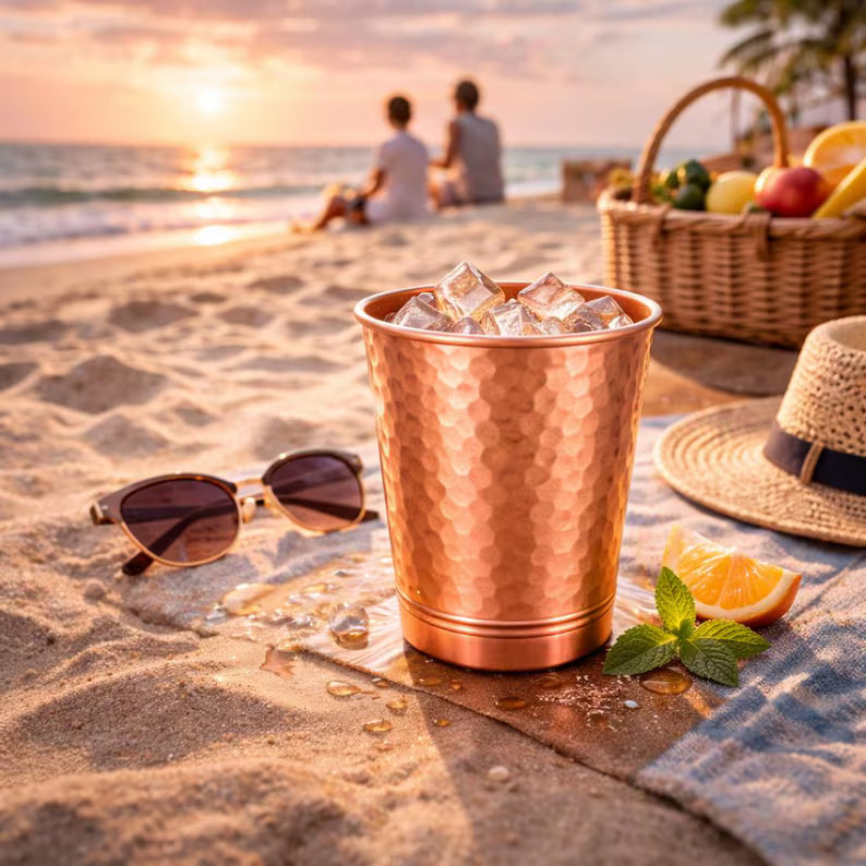 Pure copper hammered tumbler – front view