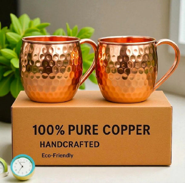 (Set of 2) 100% Pure Copper Moscow Mule Mug 15 oz - Hammered Pure Copper Cup