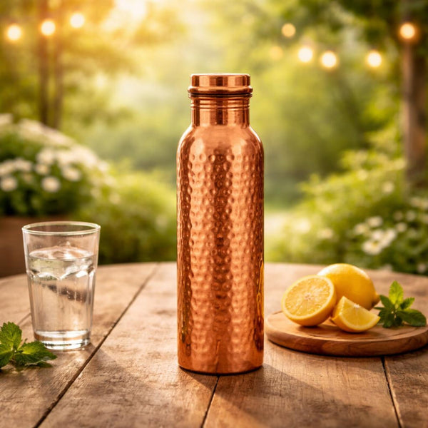 Hammered Pure Copper Water Bottle 950ml/32oz – Handmade Ayurvedic Bottle for Daily Healthy Hydration