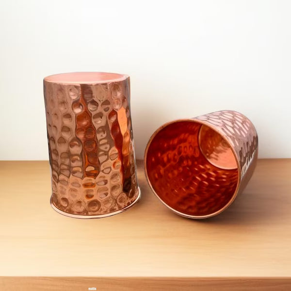 Set of 2 Pure Copper Tumblers 11.8oz each - Handcrafted Copper Tumblers for Daily Hydration, Wellness & Gifting