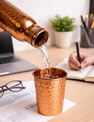 Hammered copper water bottle detail view