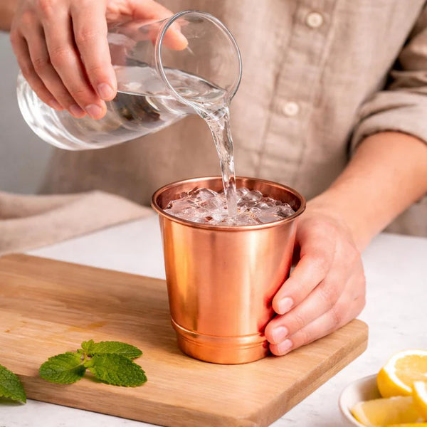 Banded Pure Copper Tumbler 11.8oz - Handcrafted Copper Tumbler for Daily Hydration, Ayurvedic Wellness & Gifting
