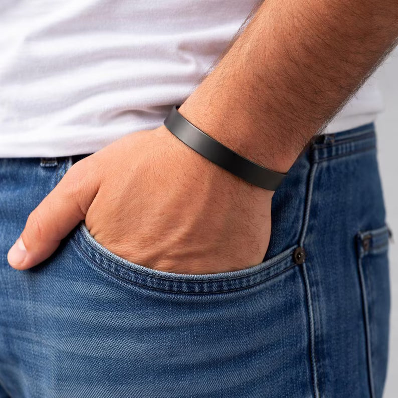 Matte Black Copper Cuff Bracelet - Minimalist Adjustable Bracelet for Men & Women, Wellness & Gifting